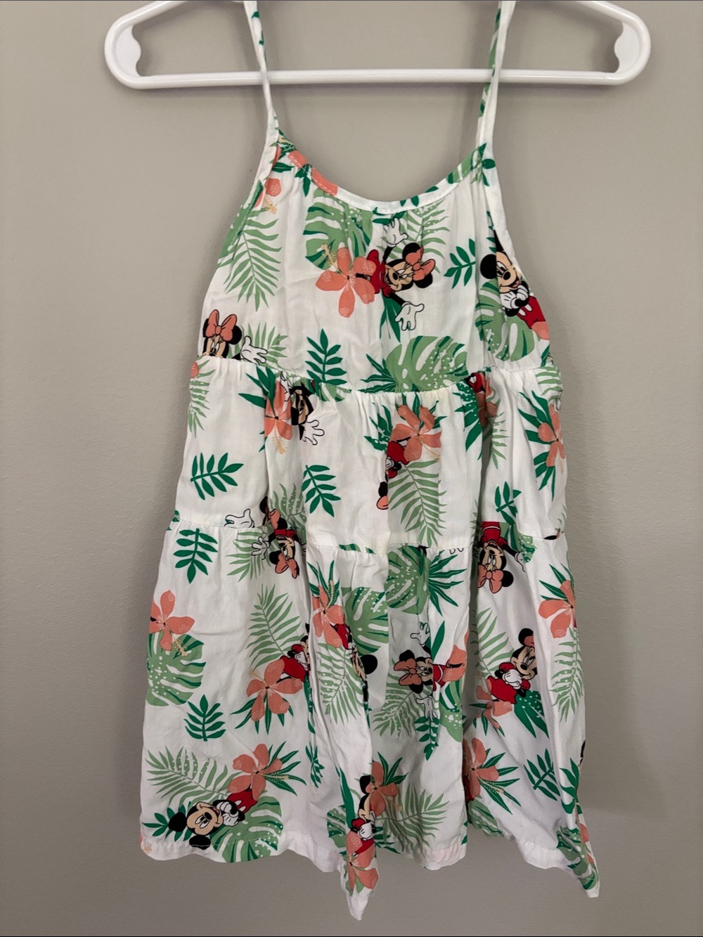 White Tropical Minnie & Mickey Print Sundress